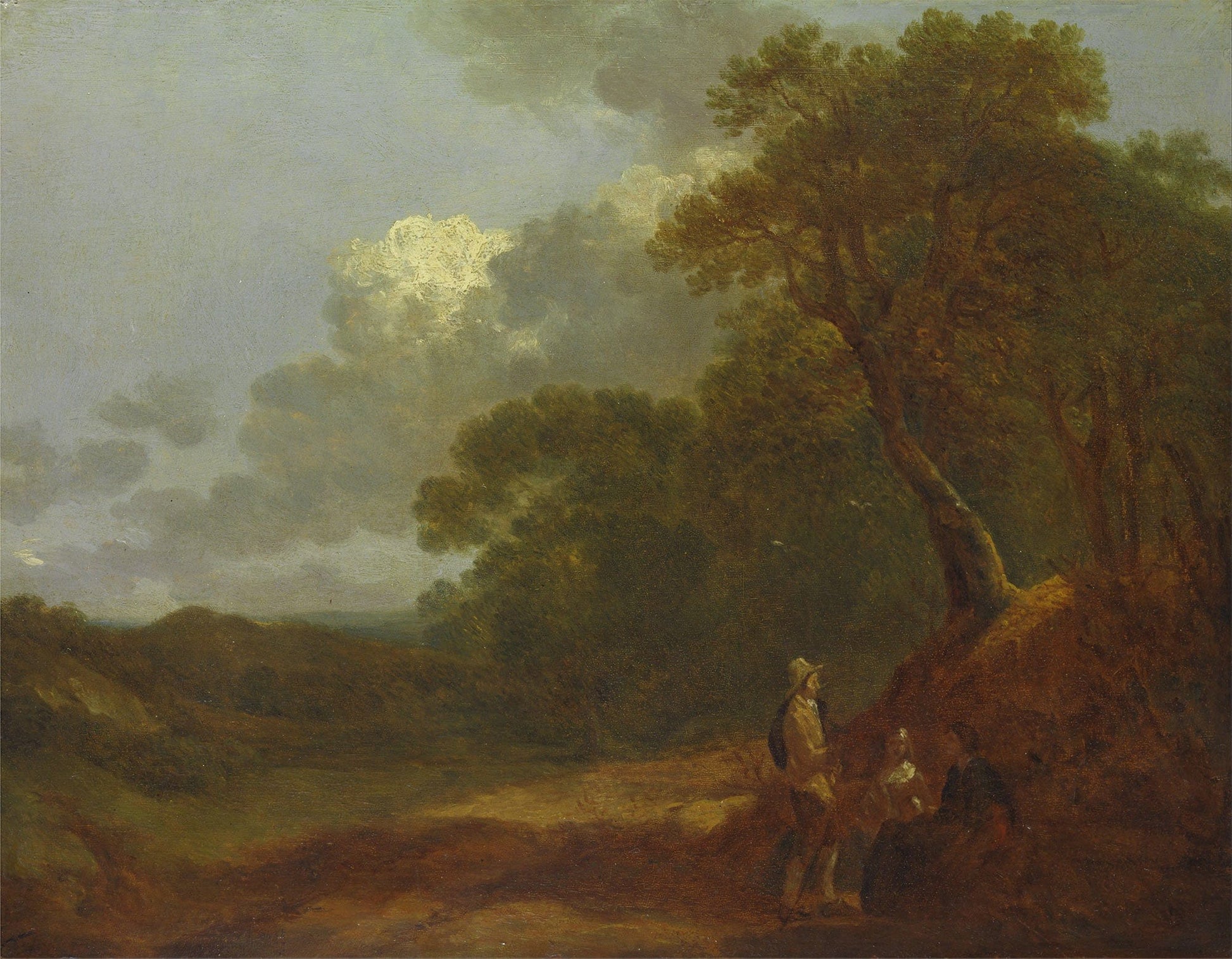 Wooded Landscape With A Man Talking To Two Seated Women by Thomas Gainsborough