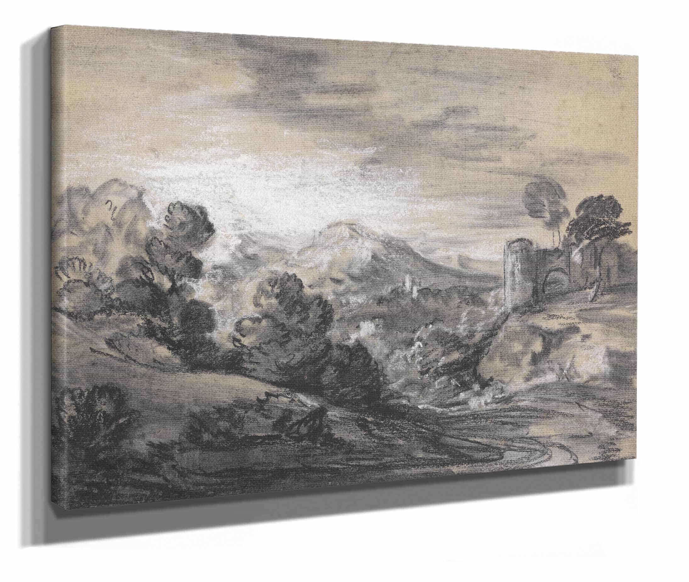 Wooded Landscape With Castle Between And by Thomas Gainsborough