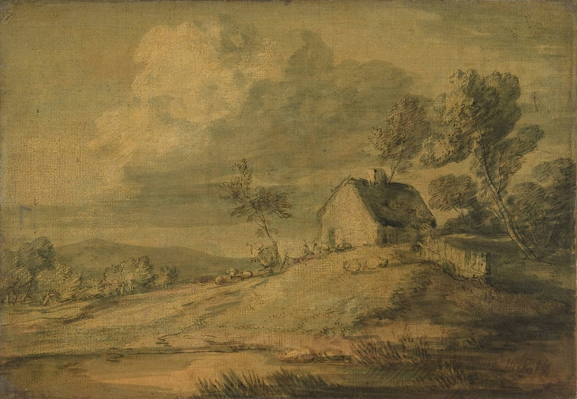 Wooded Landscape With Cottage Cows And Sheep by Thomas Gainsborough