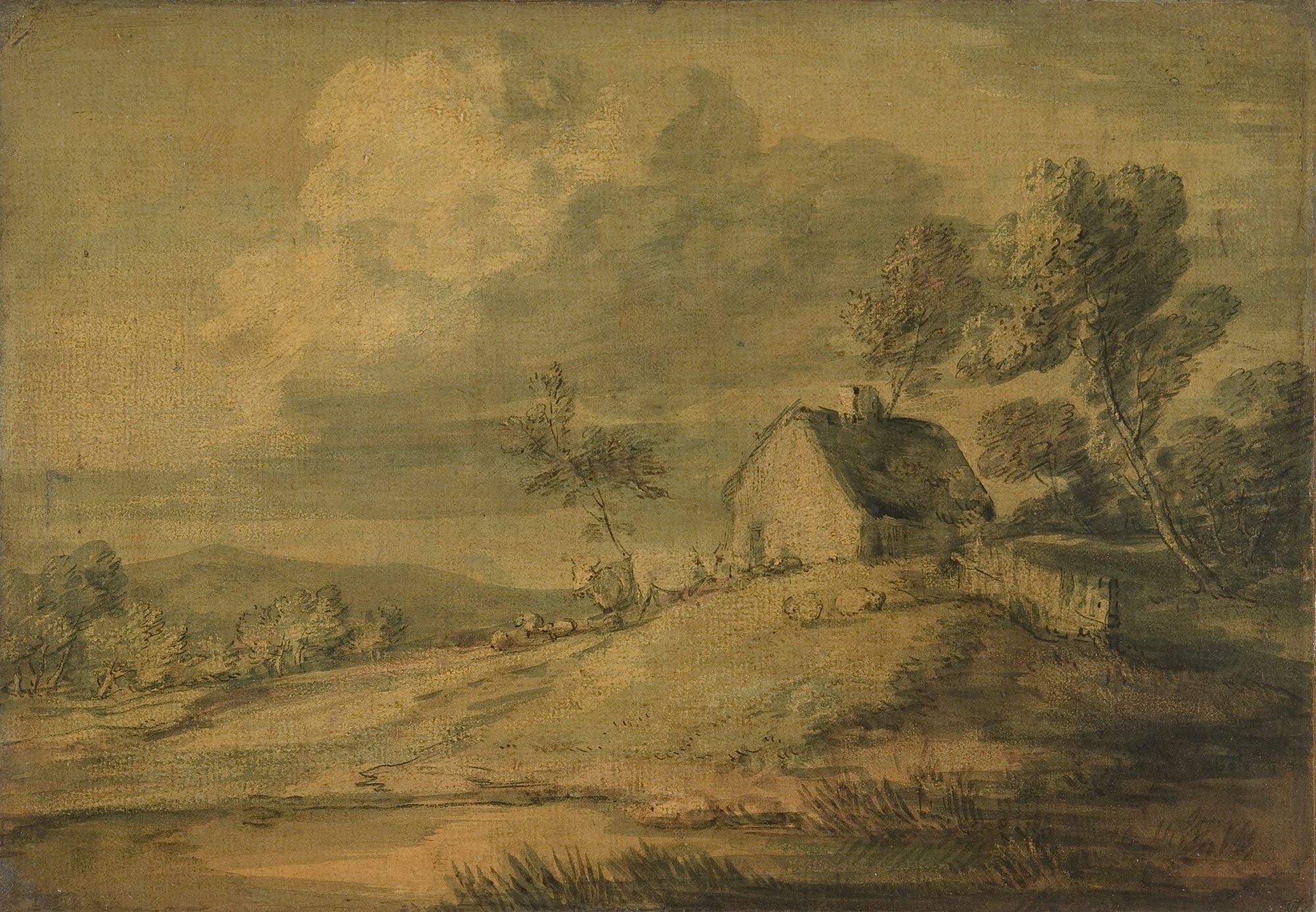 Wooded Landscape With Cottage Cows And Sheep by Thomas Gainsborough