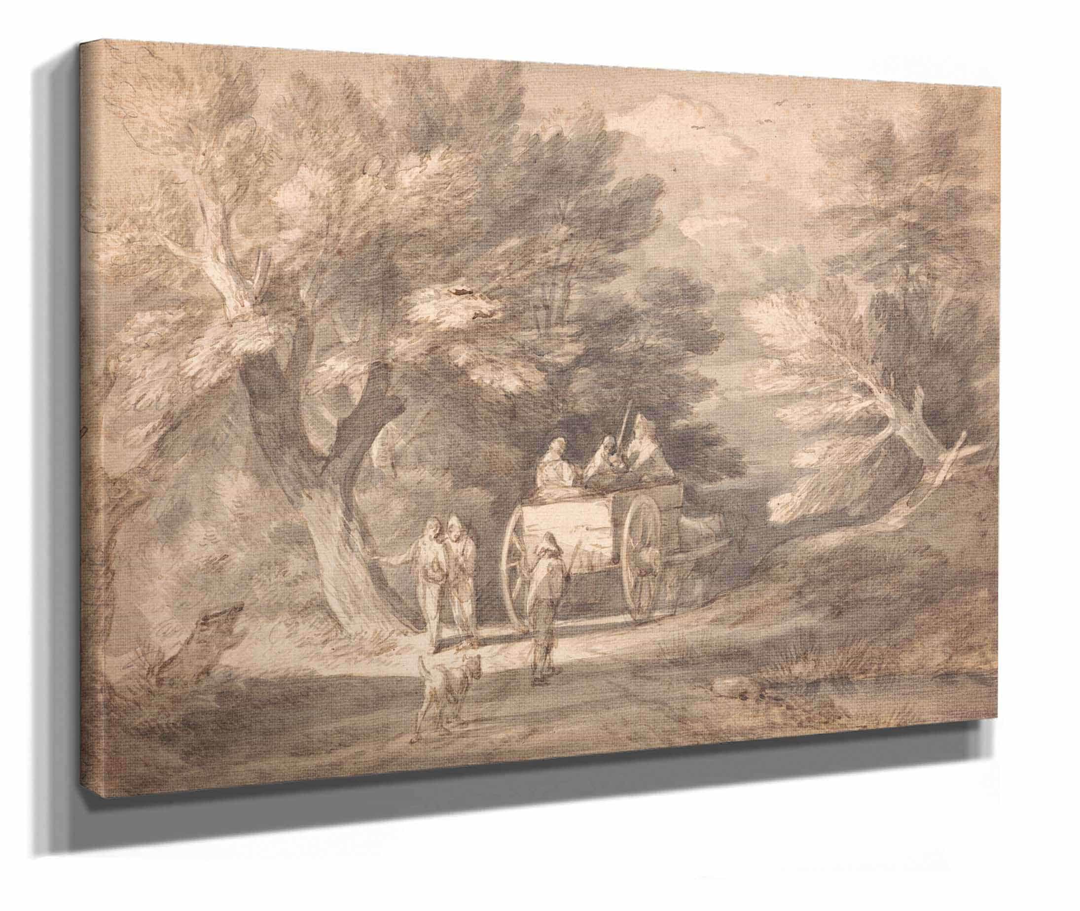Wooded Landscape With Country Cart And Figures Walking Down A Lane by Thomas Gainsborough