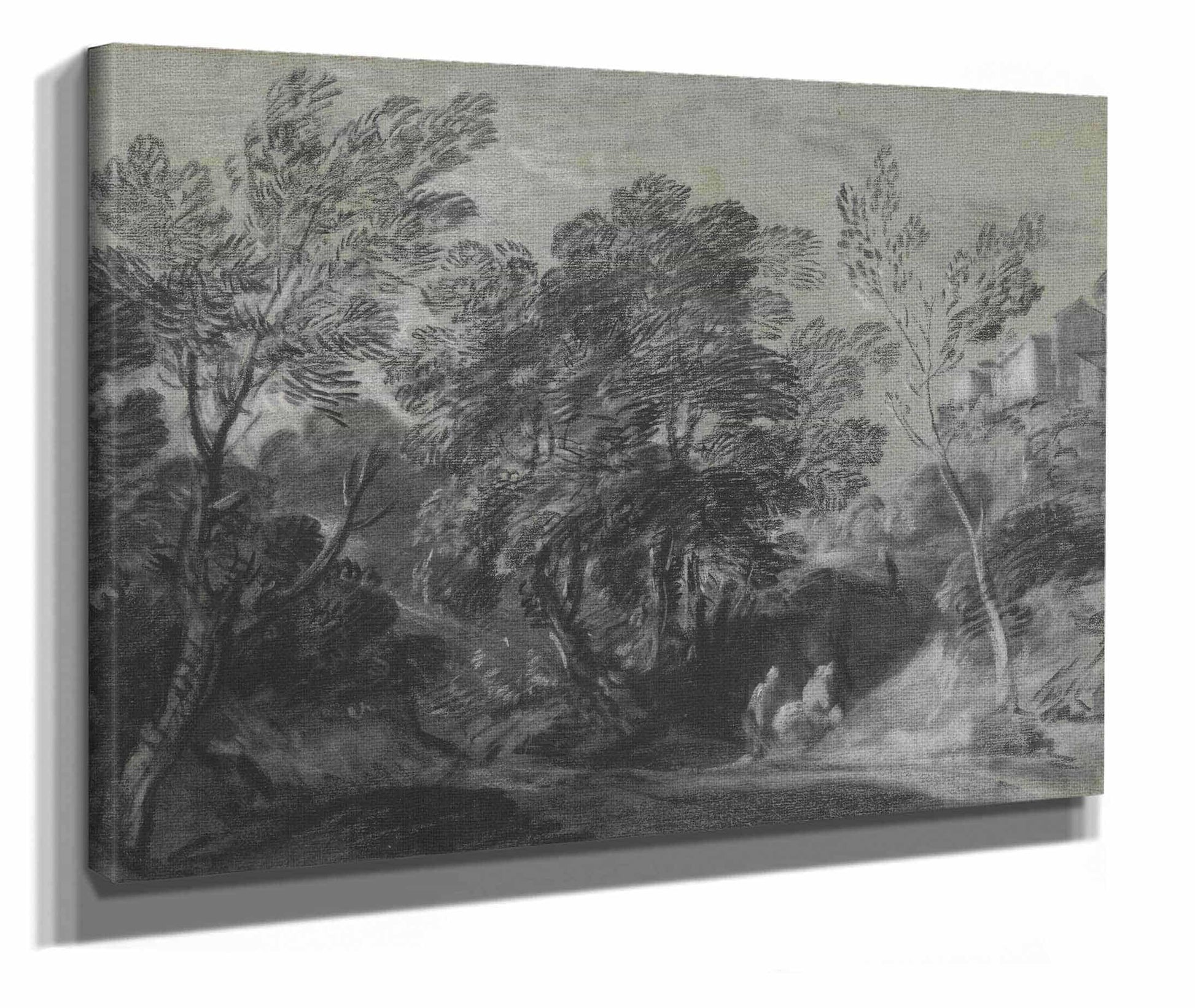 Wooded Landscape With Figures And Houses On The Hill by Thomas Gainsborough