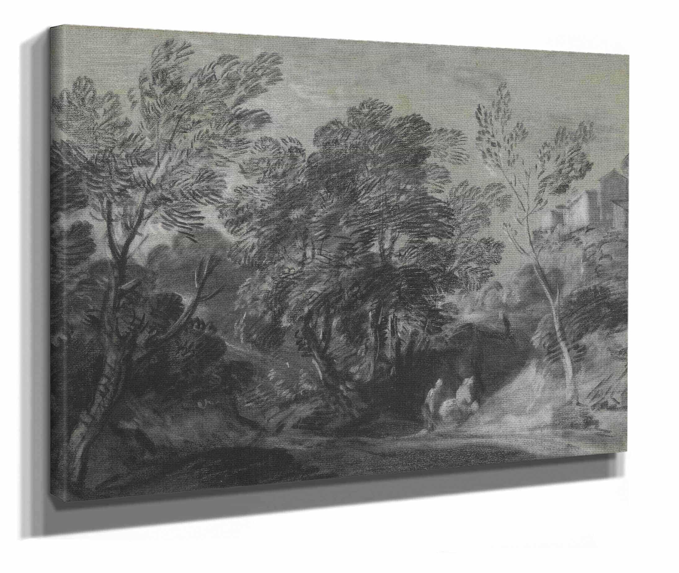 Wooded Landscape With Figures And Houses On The Hill by Thomas Gainsborough