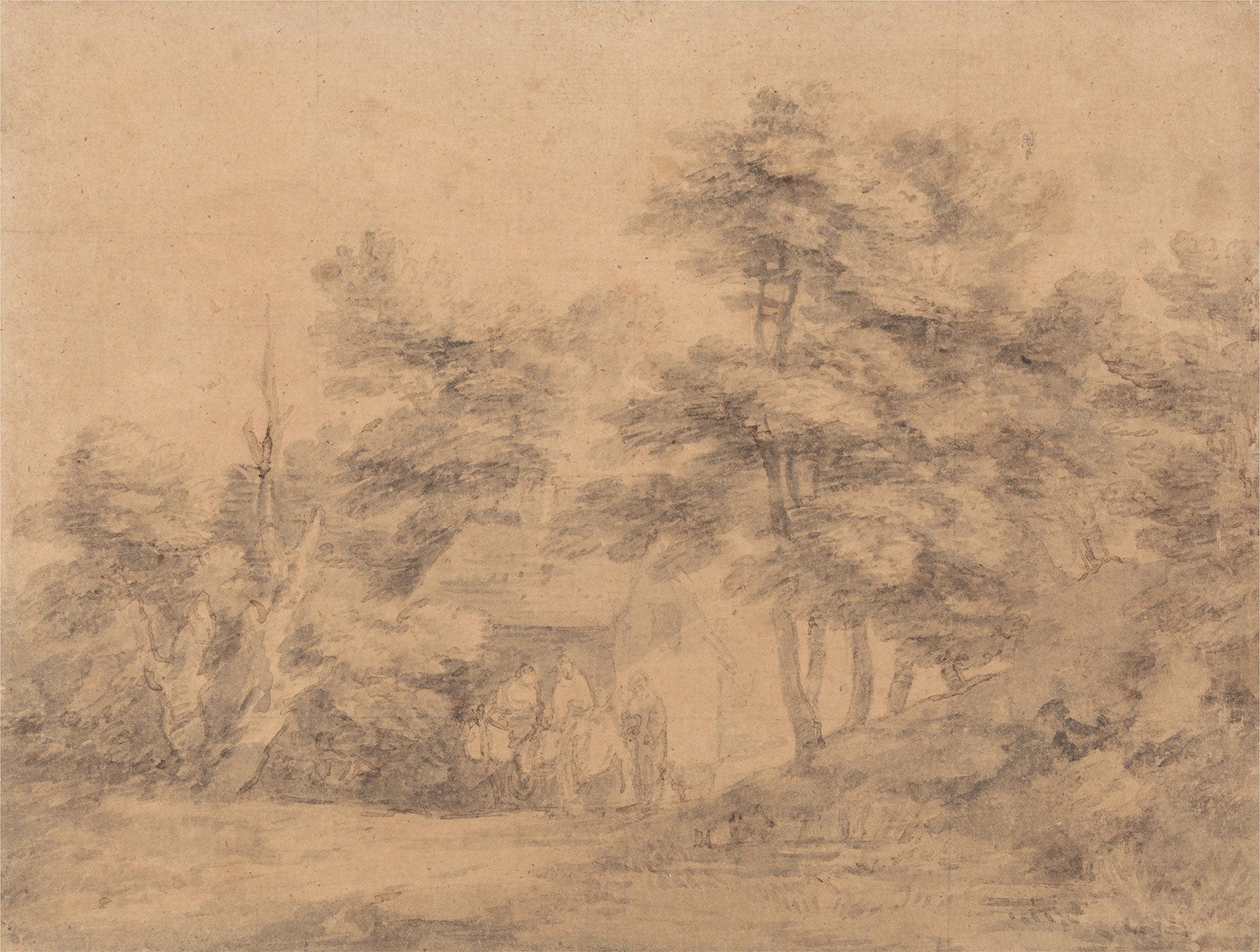 Wooded Landscape With Figures Donkeys And Cottage by Thomas Gainsborough