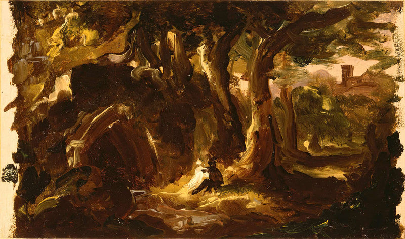 Wooded Landscape With Figures Or by Thomas Cole