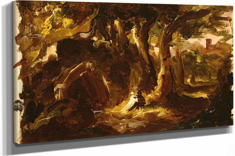 Wooded Landscape With Figures Or by Thomas Cole