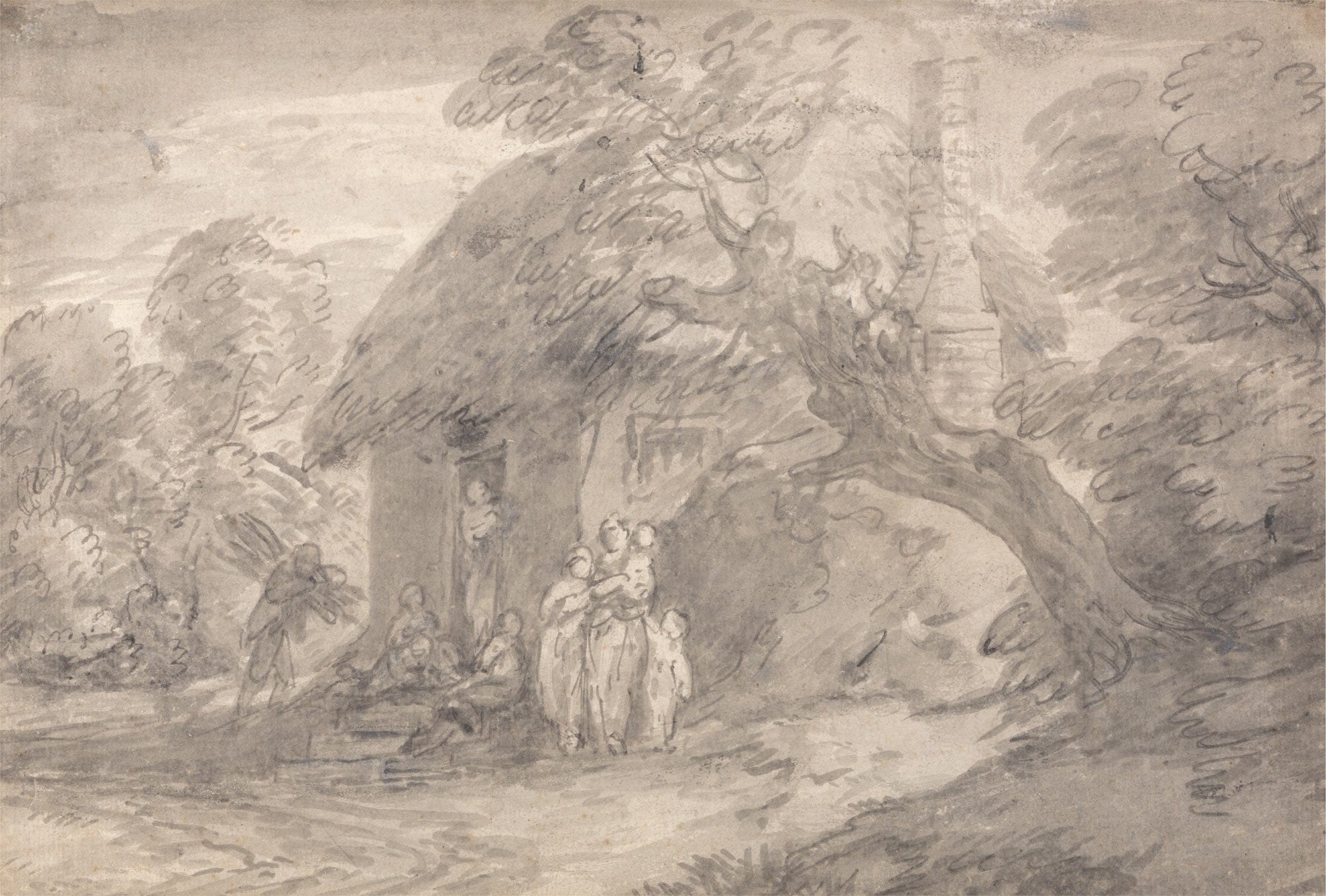 Wooded Landscape With Figures Outside A Cottage Door Between And by Thomas Gainsborough