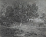 Wooded Landscape With Gypsy Encampment Between And by Thomas Gainsborough