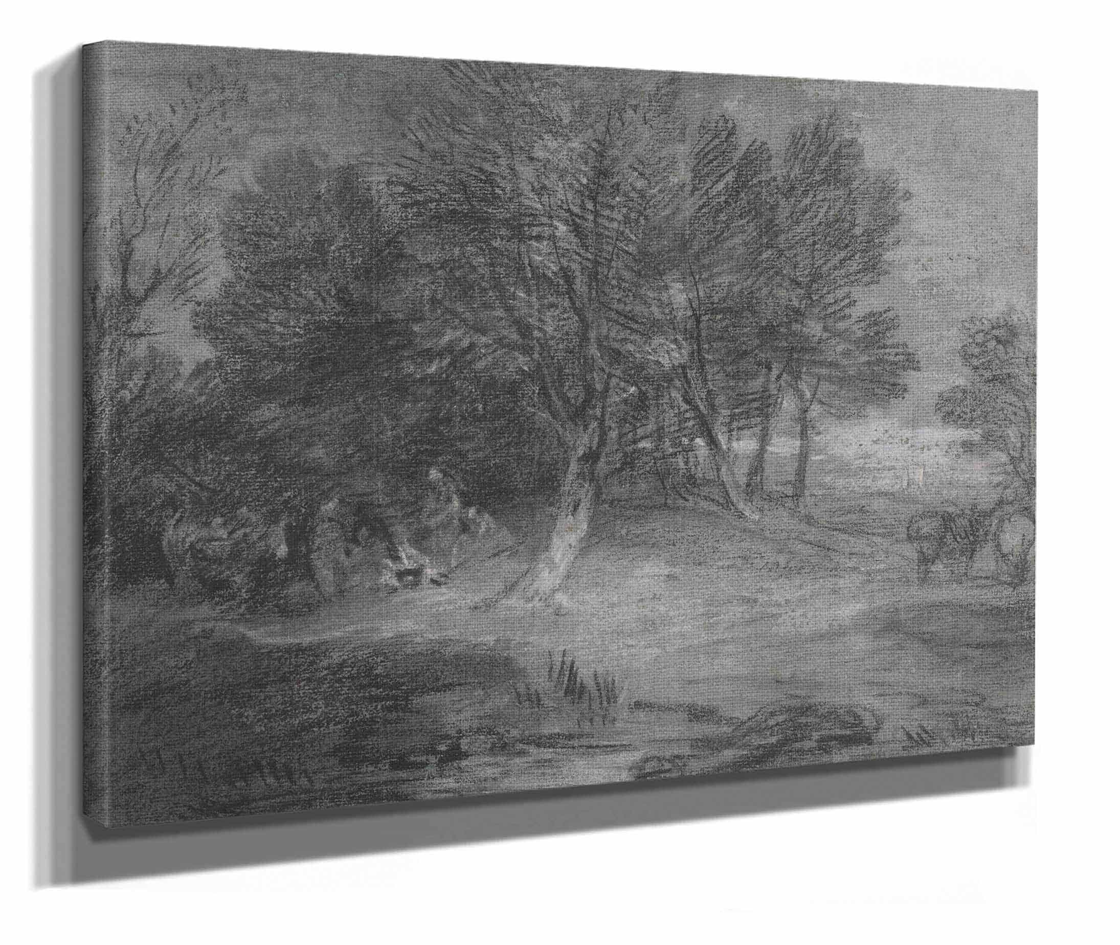 Wooded Landscape With Herdsman Cows And Cottage Between And by Thomas Gainsborough