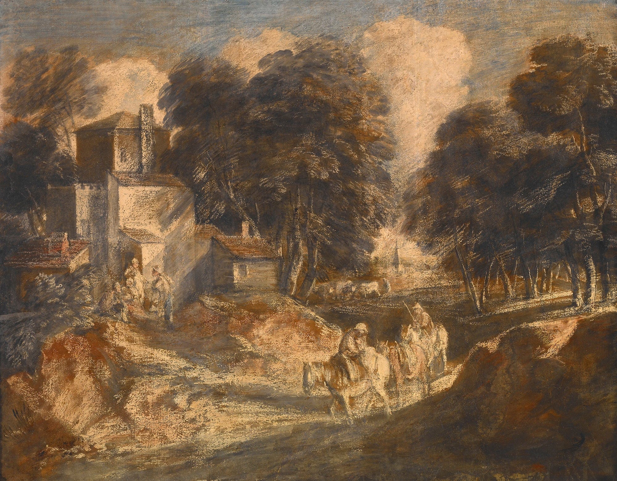 Wooded Landscape With Mounted Peasants by Thomas Gainsborough