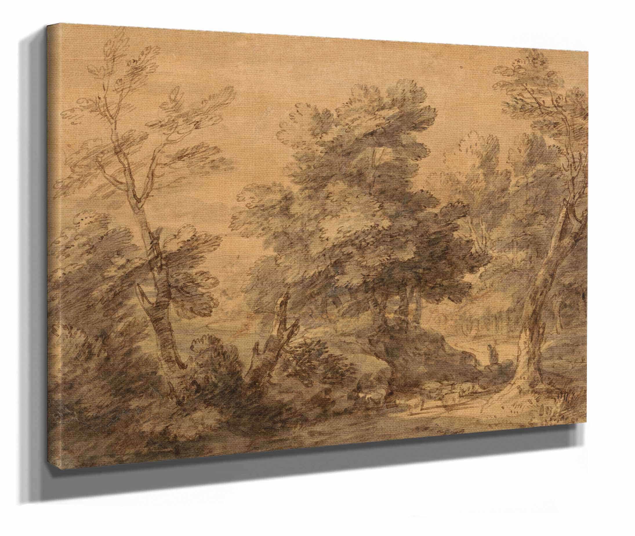 Wooded Landscape With Shepherd And Sheep Between And by Thomas Gainsborough