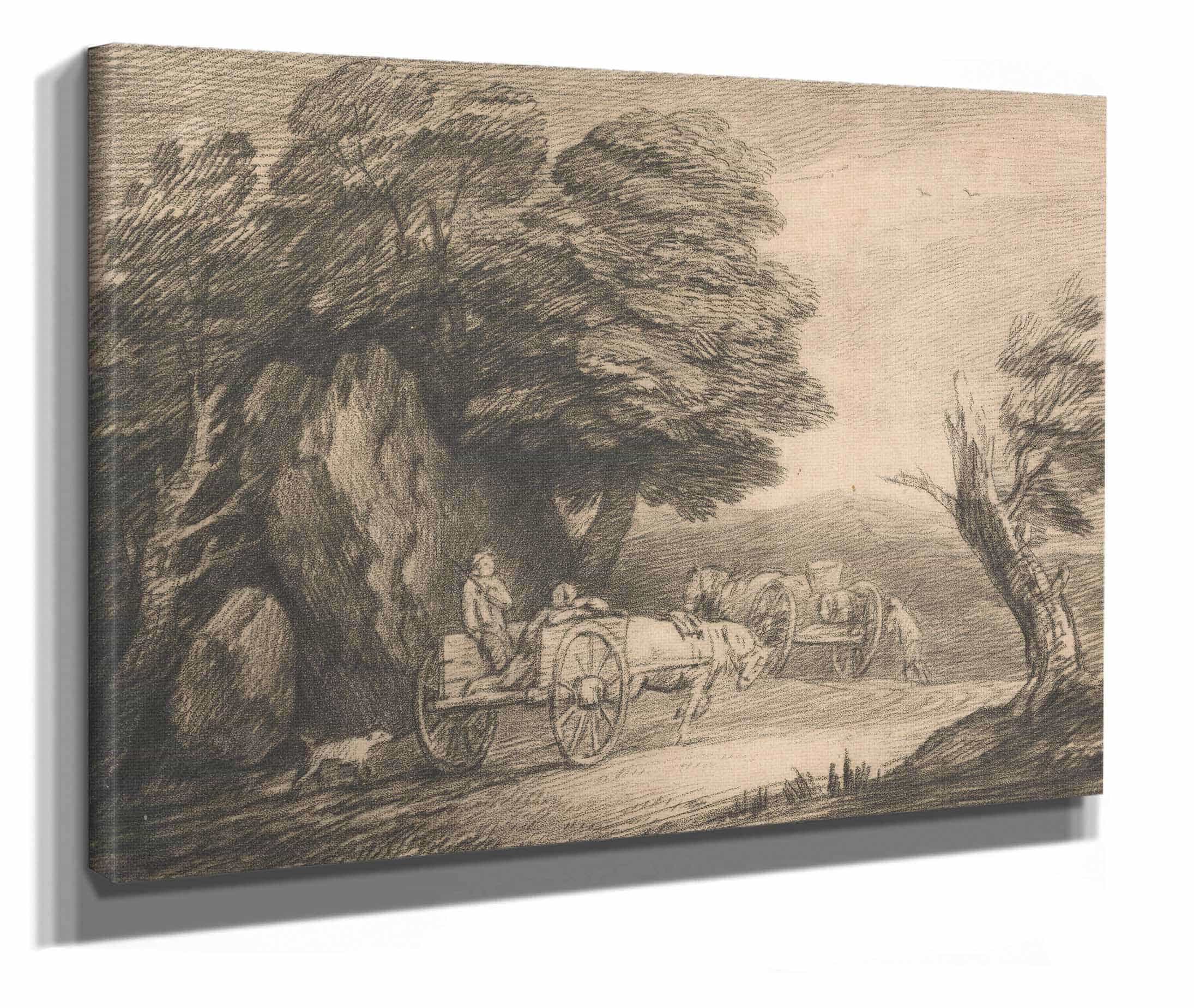 Wooded Landscape With Two Country Carts And Figures by Thomas Gainsborough