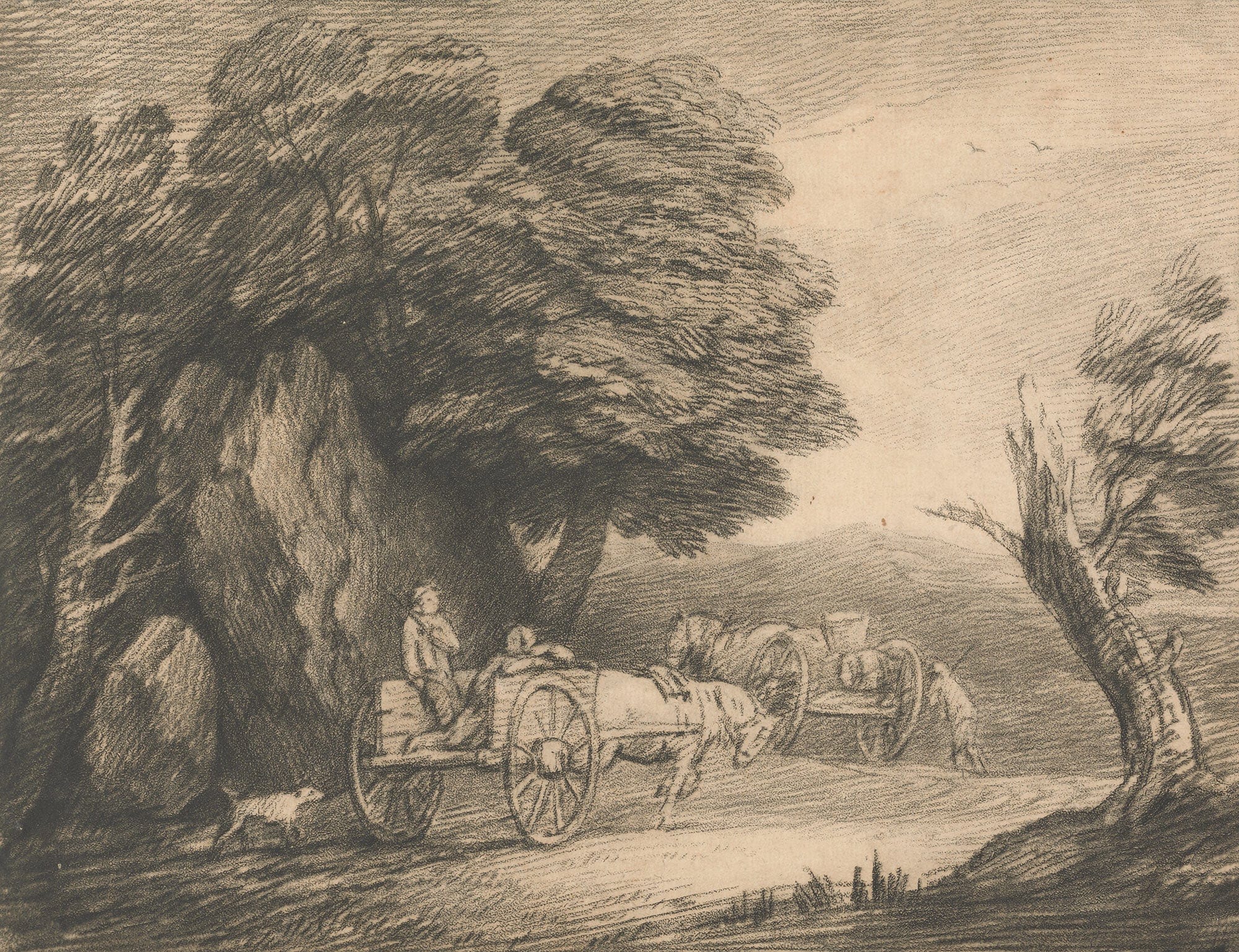 Wooded Landscape With Two Country Carts And Figures by Thomas Gainsborough