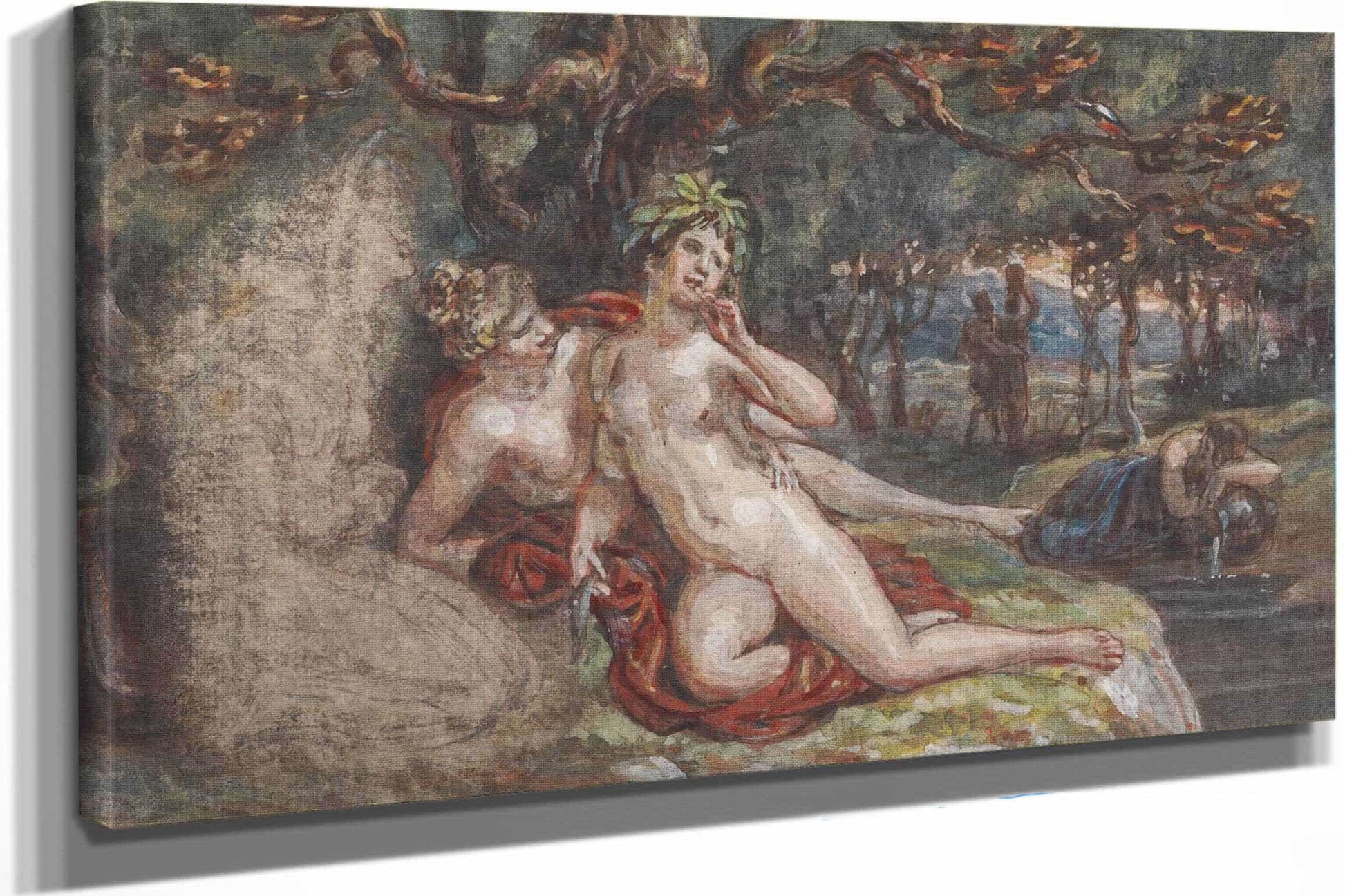 Wooded Scene With A Couple Laying Under A Tree By A Stream by Robert Smirke