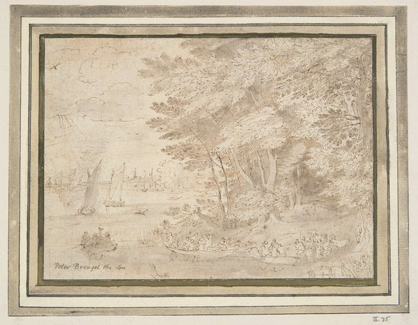Wooded Shore With People Embarking In Boats Late Th Early Th Century by Jan Brueghel The Elder