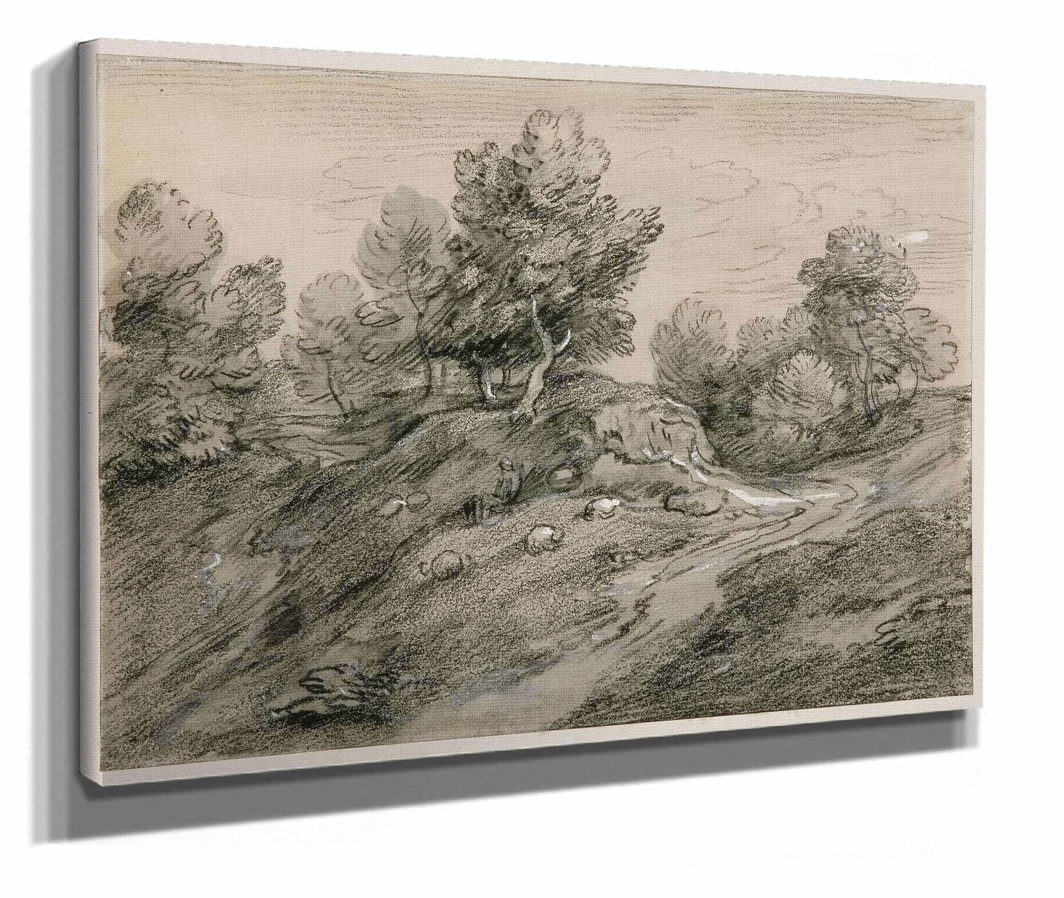 Wooded Upland Landscape With Shepherd And Sheep And Country Mid S by Thomas Gainsborough