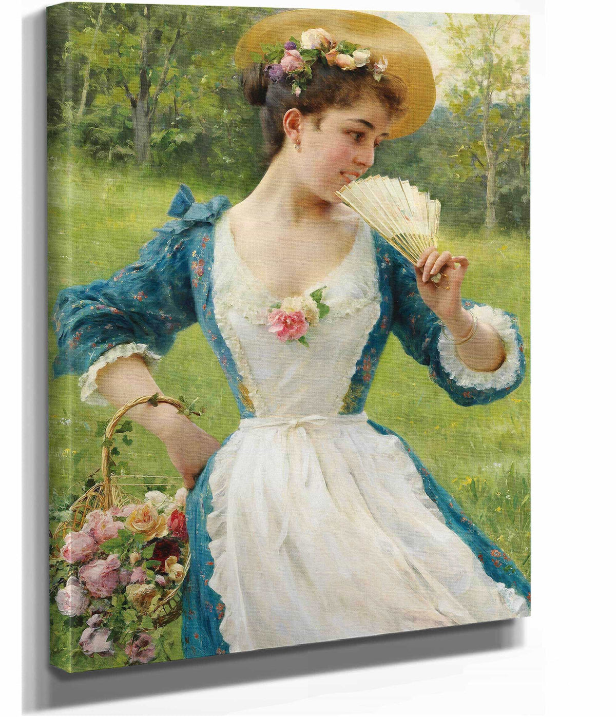 Young Beauty With A Basket Of Roses by Federico Andreotti