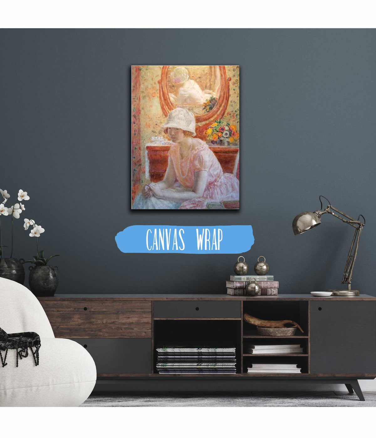 Young Girl Before A Mirror In A Pink Dress by Frederick Carl Frieseke