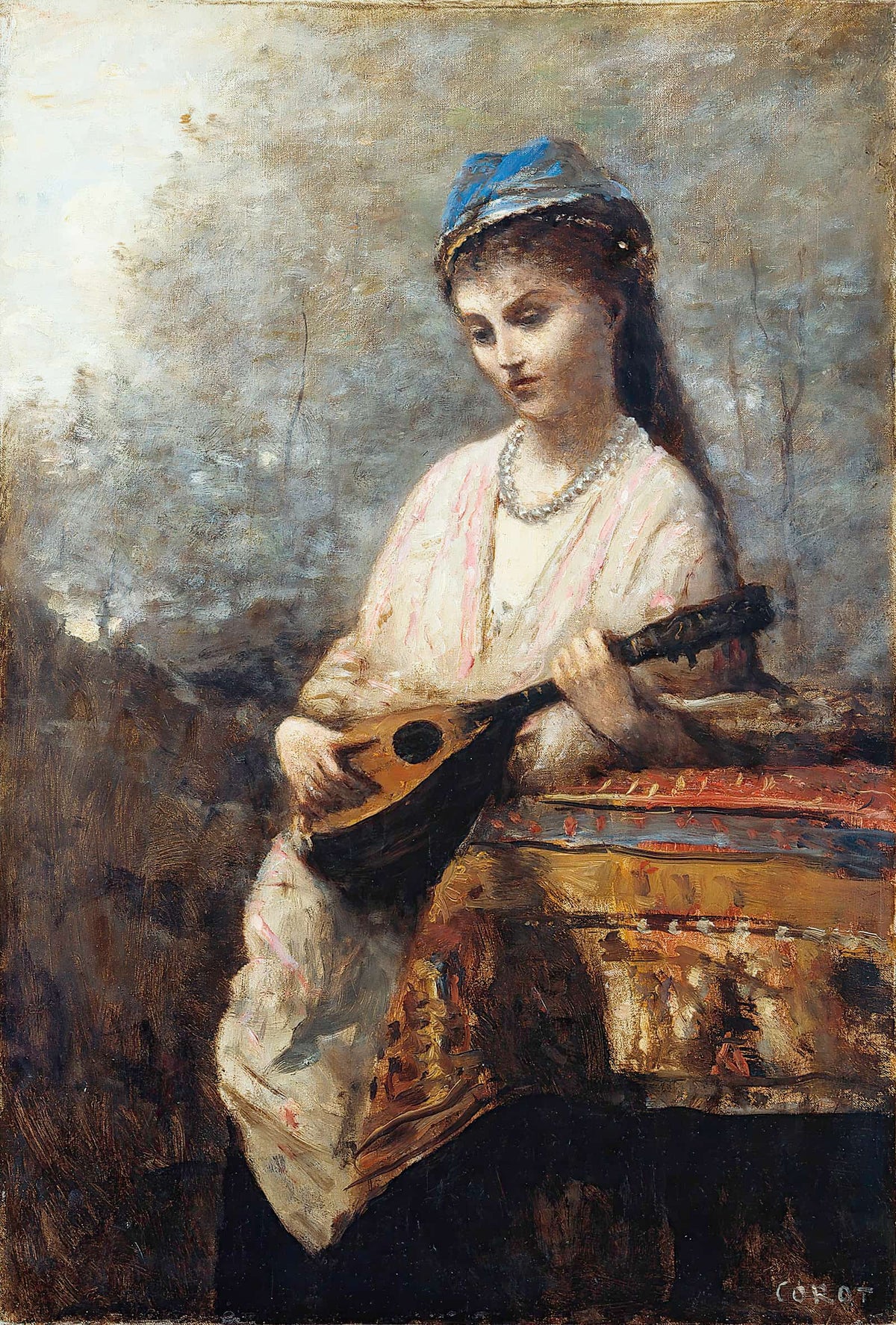 Young Girl With A Mandolin by Jean Baptiste Camille Corot