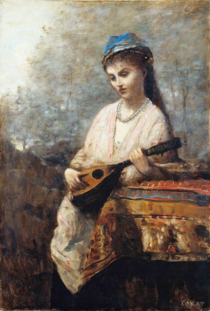 Young Girl With A Mandolin by Jean Baptiste Camille Corot