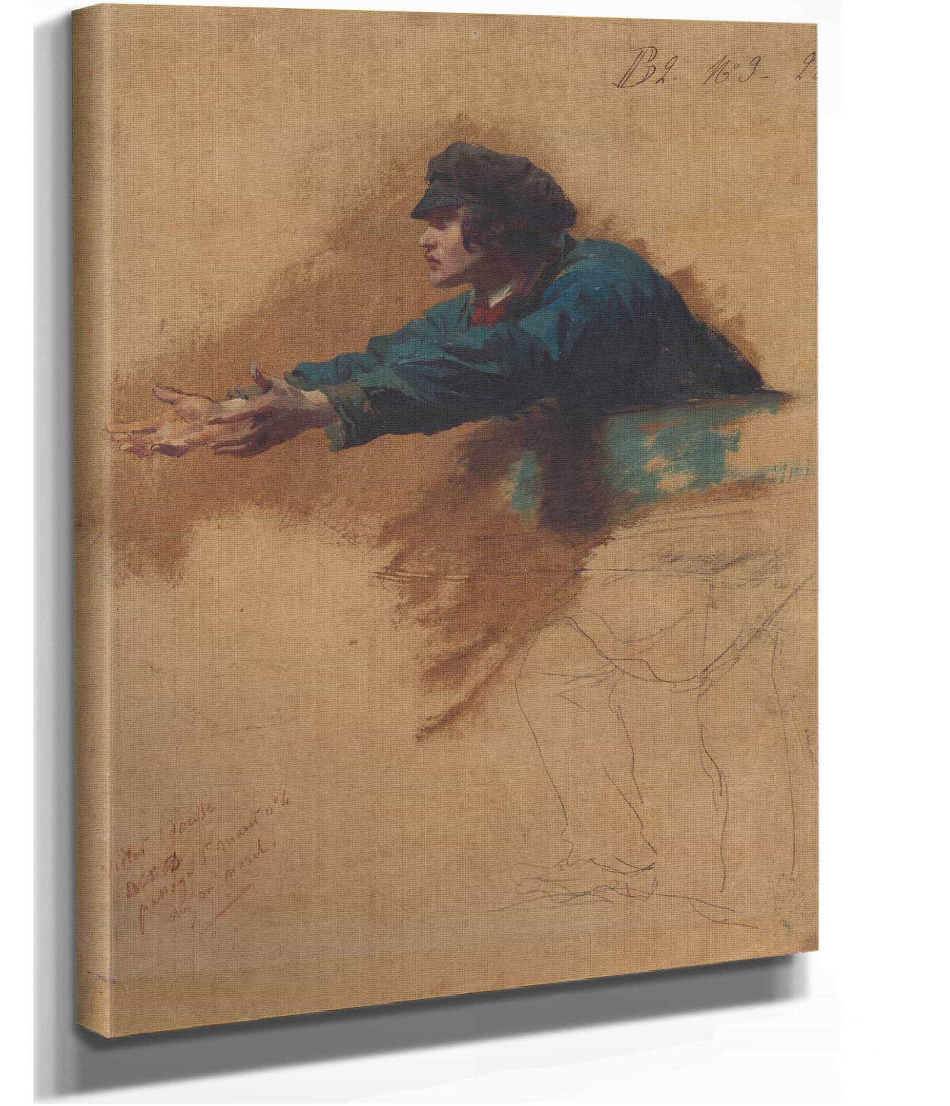 Young Man Leaning Forward With Outstretched Arms Study For Soldiers  by Isidore Pils