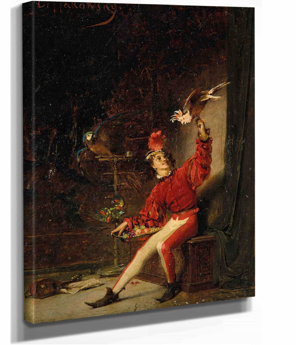 Young Man With Parrot by Konstantin Egorovich Makovsky