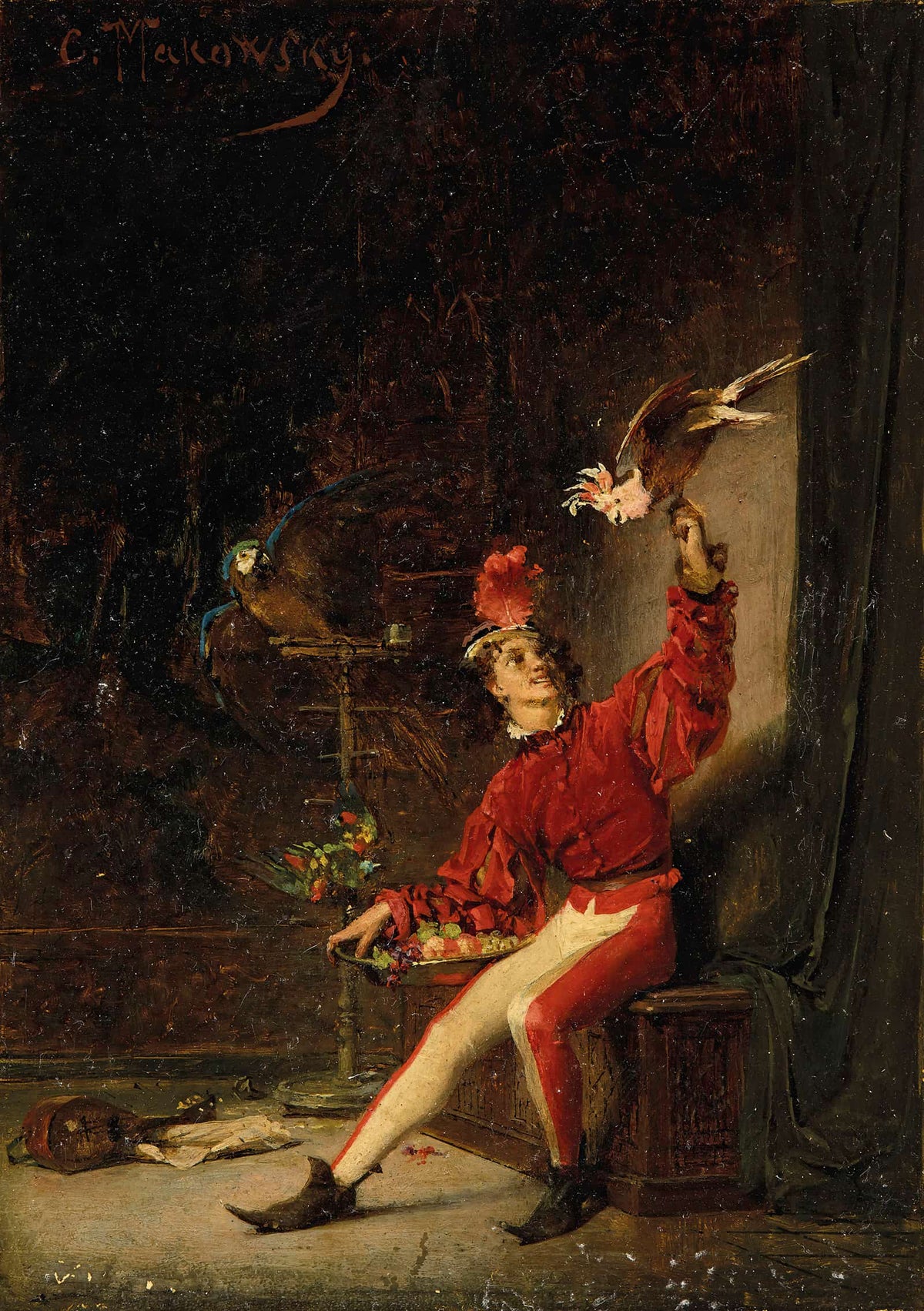 Young Man With Parrot by Konstantin Egorovich Makovsky