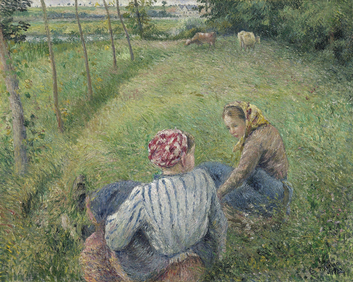 Young Peasant Girls Resting In The Fields Near Pontoise by Camille Pissarro