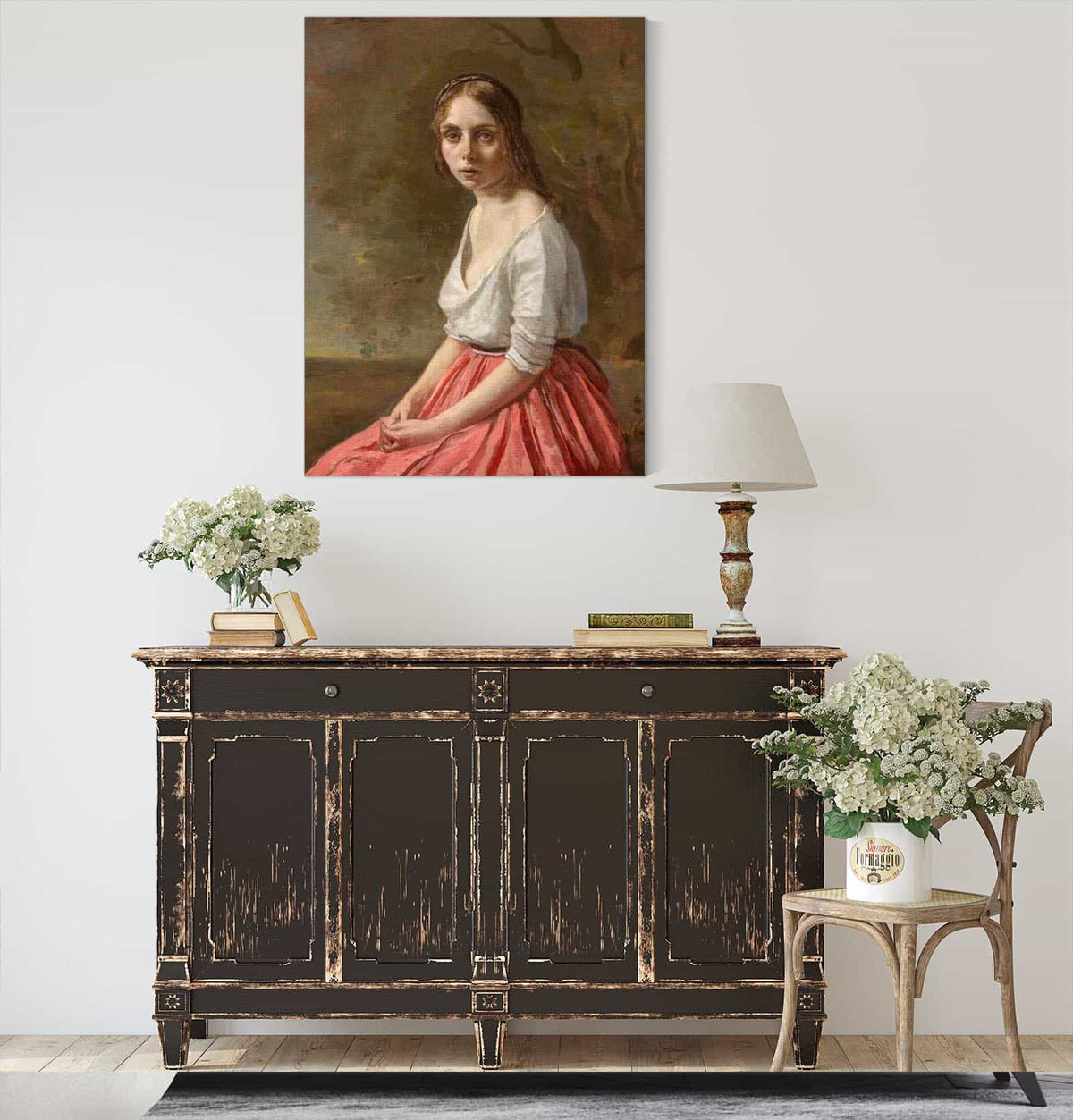 Young Woman In A Pink Skirt   by Jean Baptiste Camille Corot