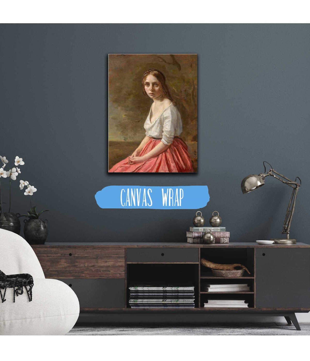 Young Woman In A Pink Skirt   by Jean Baptiste Camille Corot