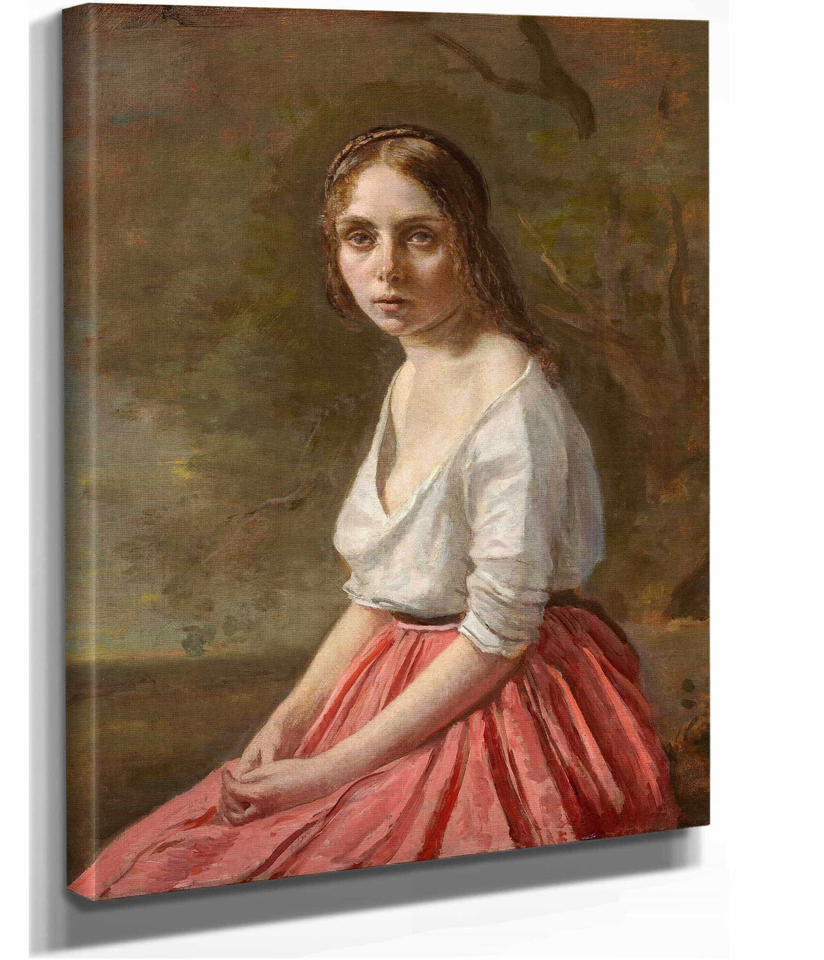 Young Woman In A Pink Skirt   by Jean Baptiste Camille Corot