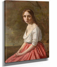 Young Woman In A Pink Skirt   by Jean Baptiste Camille Corot