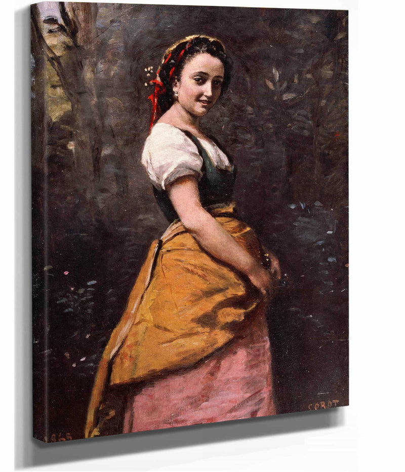 Young Woman In The Woods by Jean Baptiste Camille Corot
