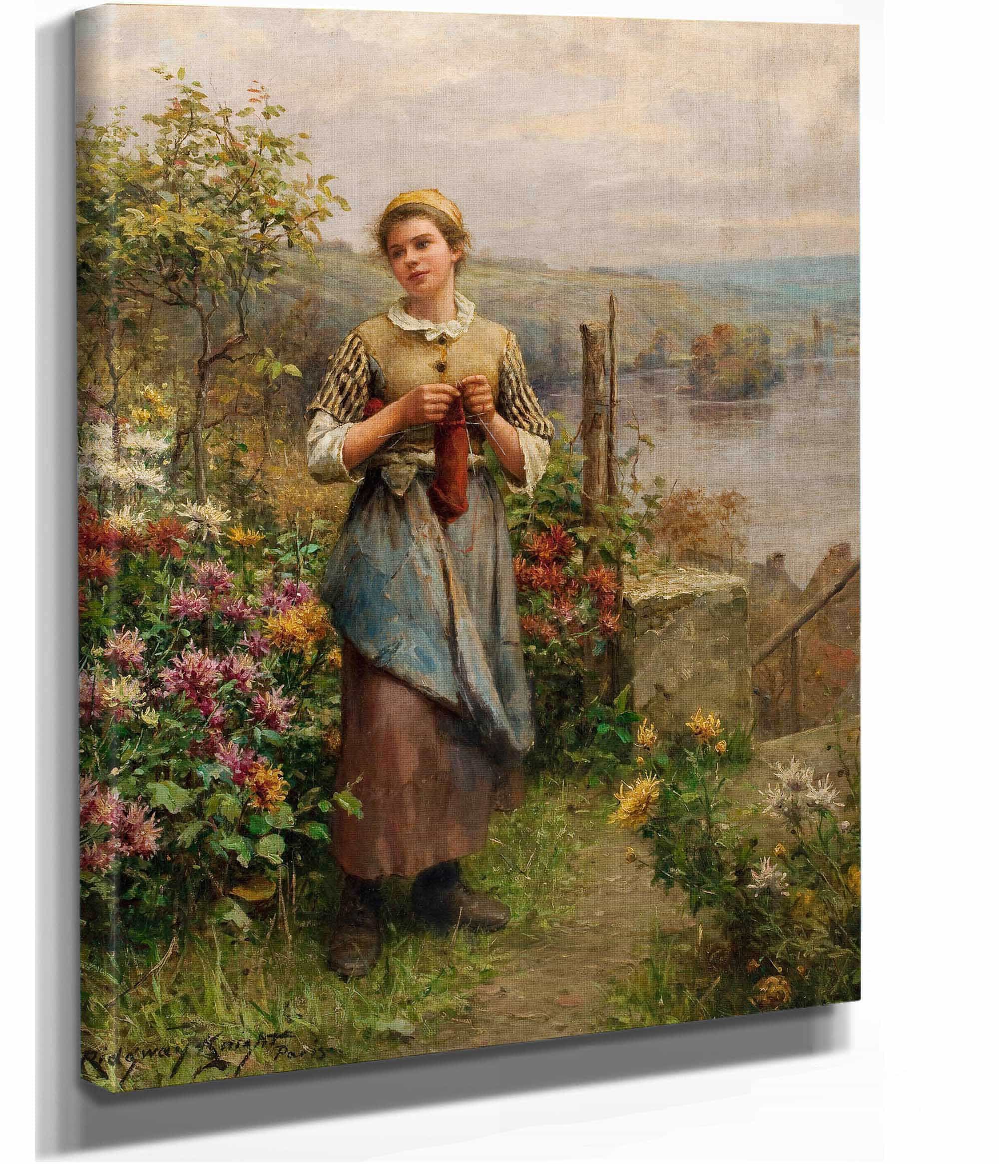 Young Woman Knitting by Daniel Ridgway Knight