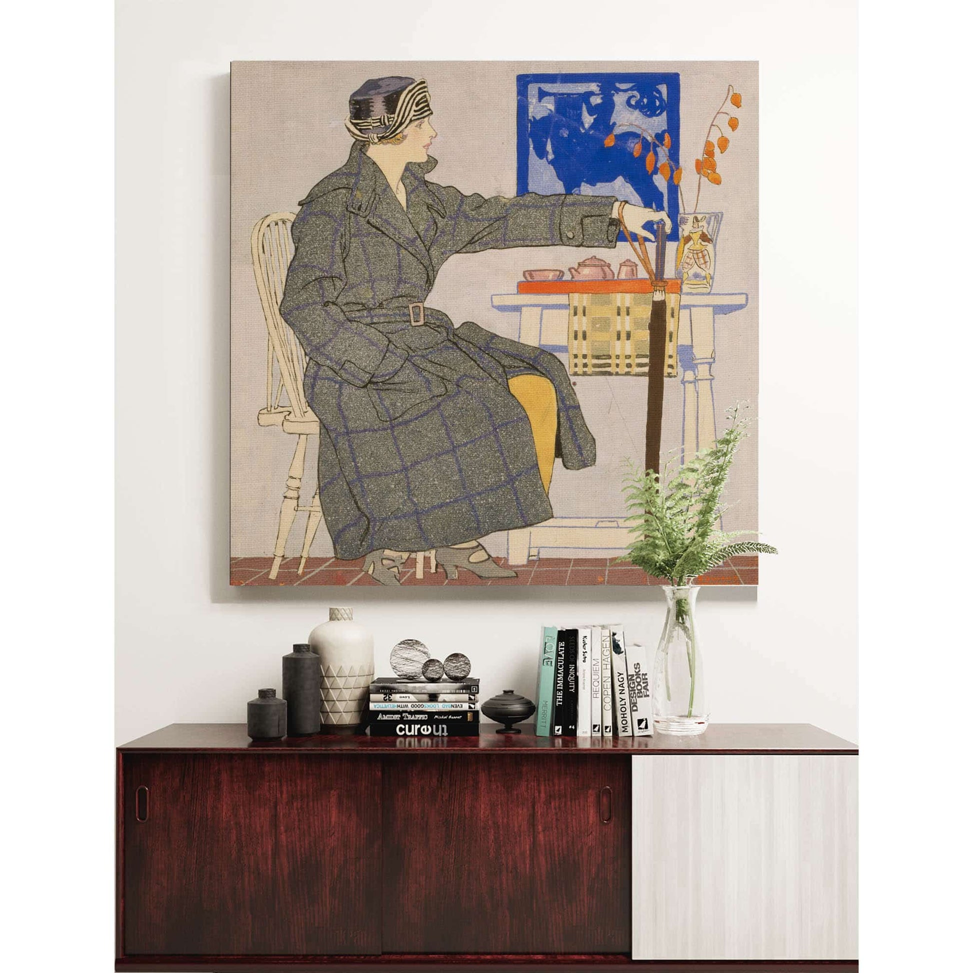 Young Woman Sitting Beside Table Holding Umbrella by Edward Penfield