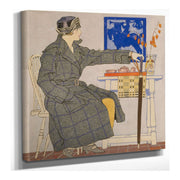 Young Woman Sitting Beside Table Holding Umbrella by Edward Penfield