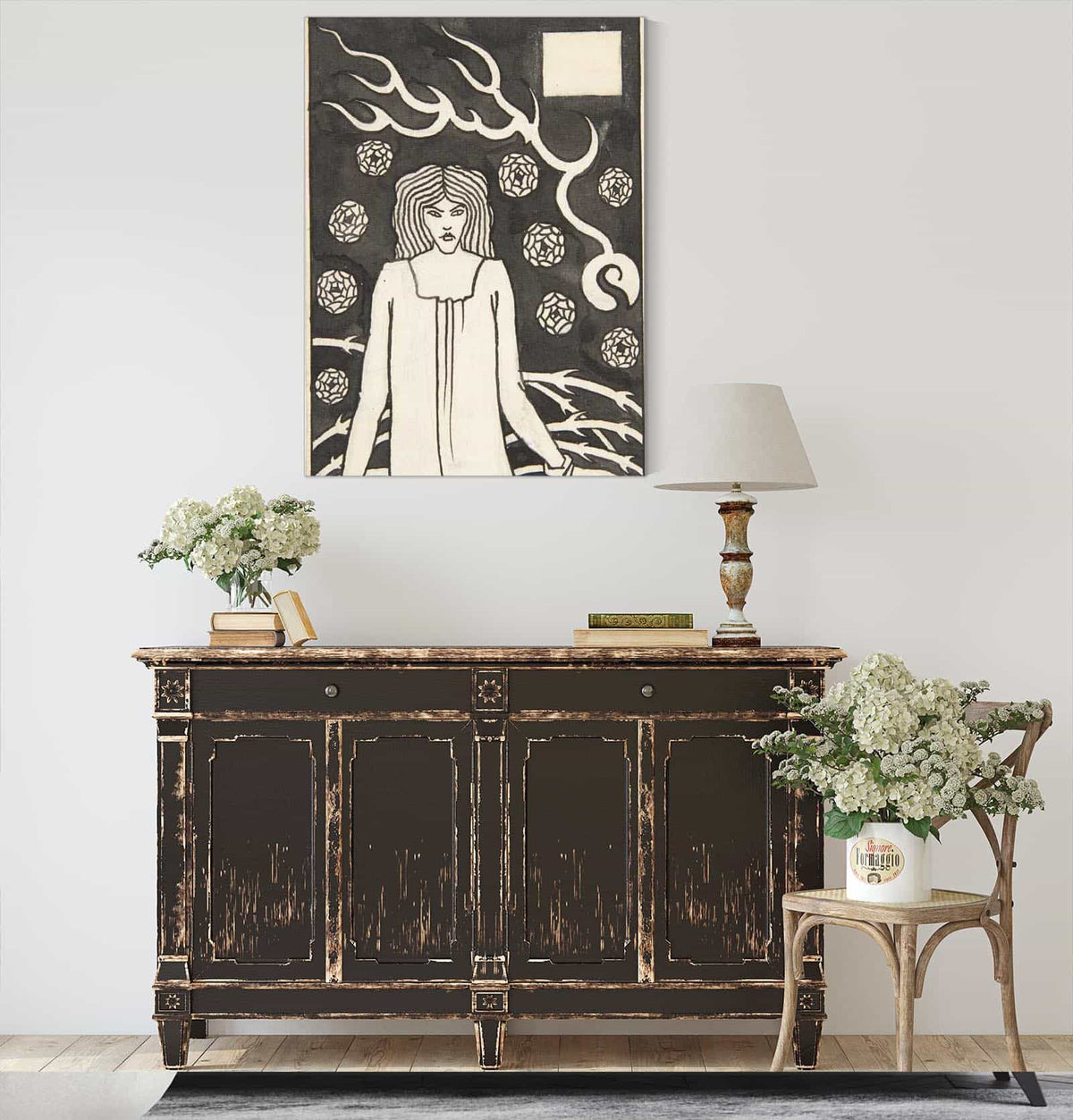 Young Woman Surrounded By Briars Lightning And Roses by Aubrey Vincent Beardsley