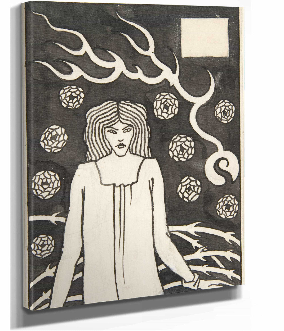 Young Woman Surrounded By Briars Lightning And Roses by Aubrey Vincent Beardsley