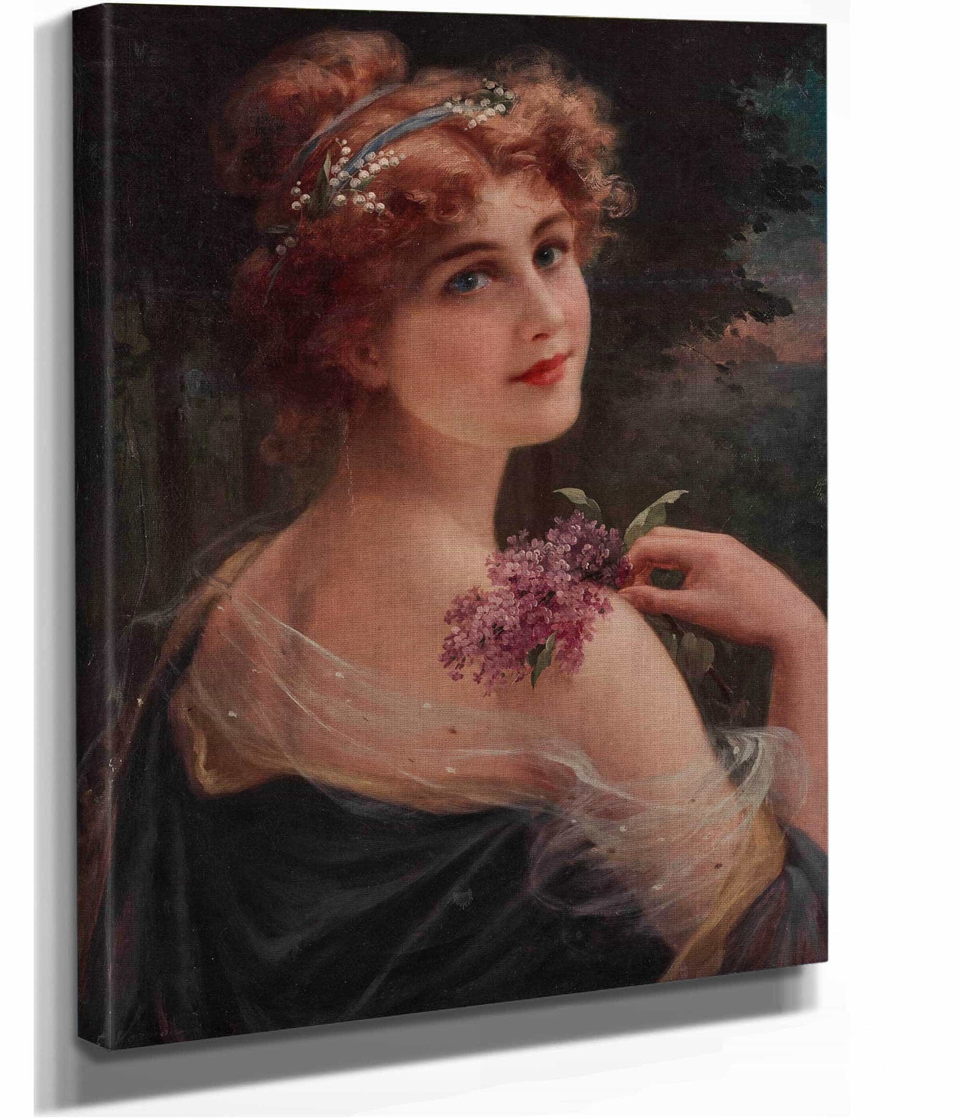 Young Woman With A Sprig Of Lilac by Emile Vernon