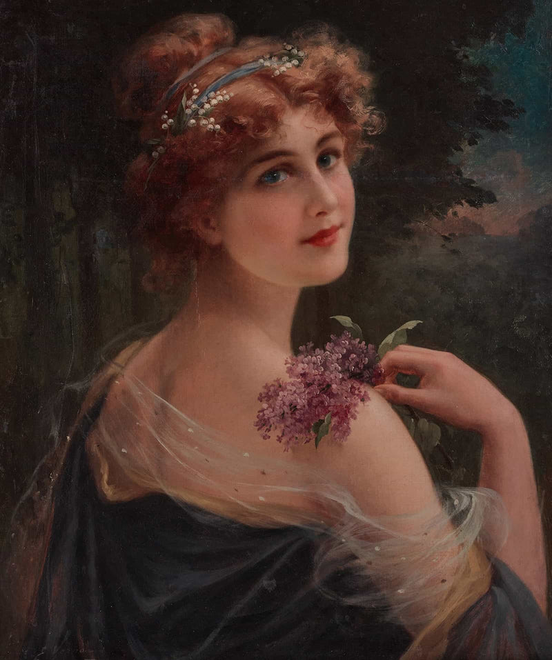 Young Woman With A Sprig Of Lilac by Emile Vernon