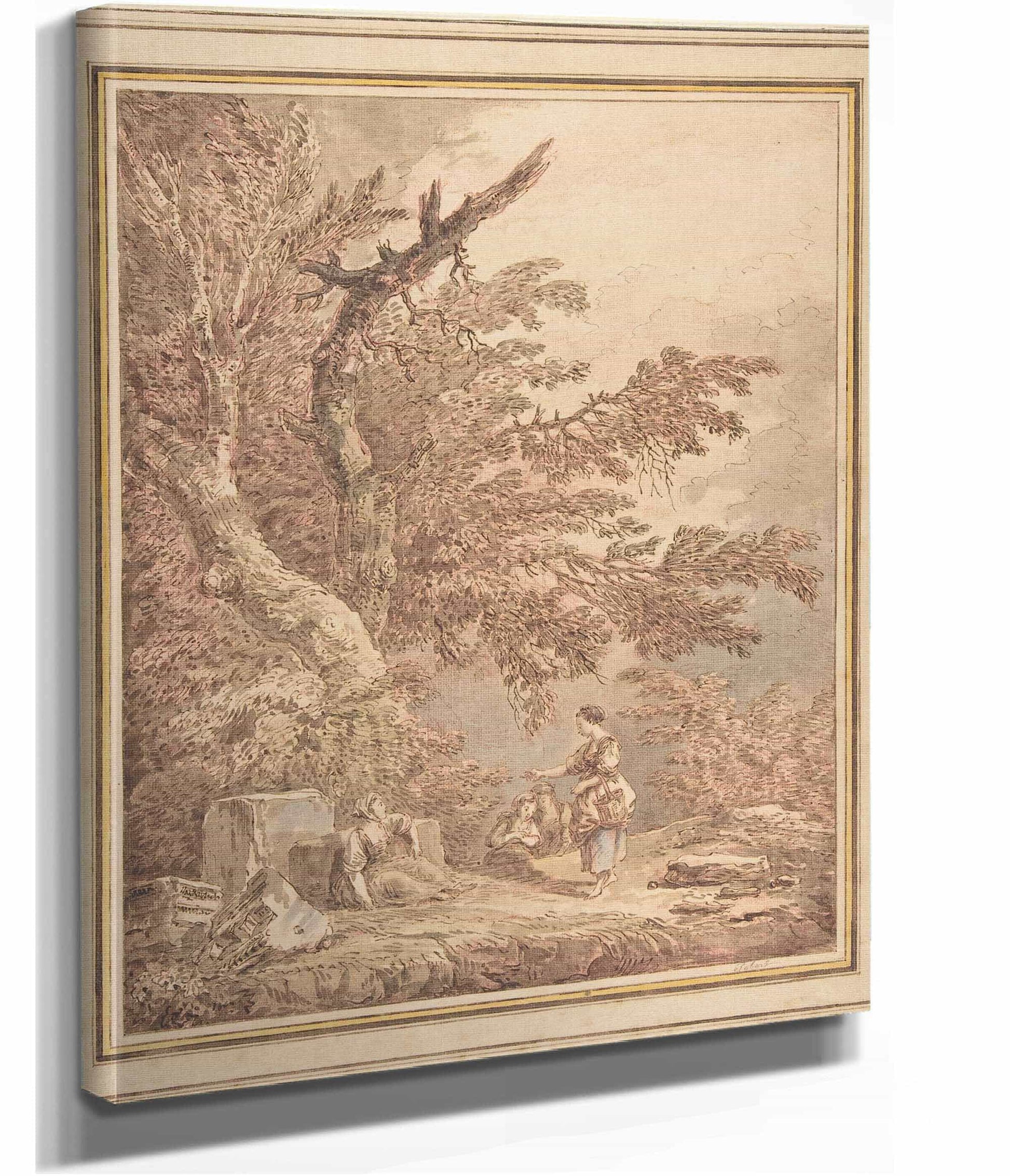 Young Women In A Landscape With Architectural Fragments by Hubert Robert