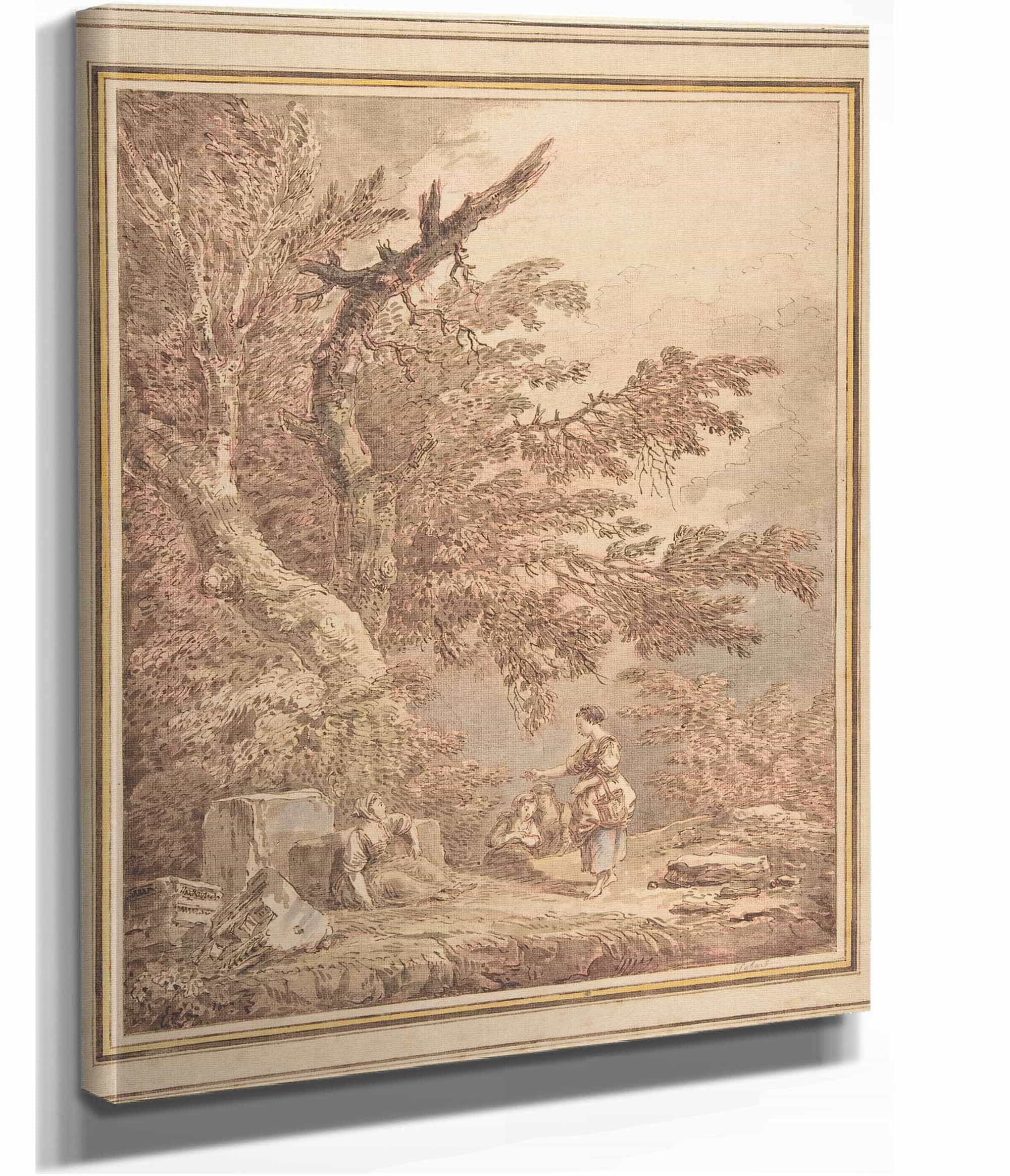 Young Women In A Landscape With Architectural Fragments by Hubert Robert