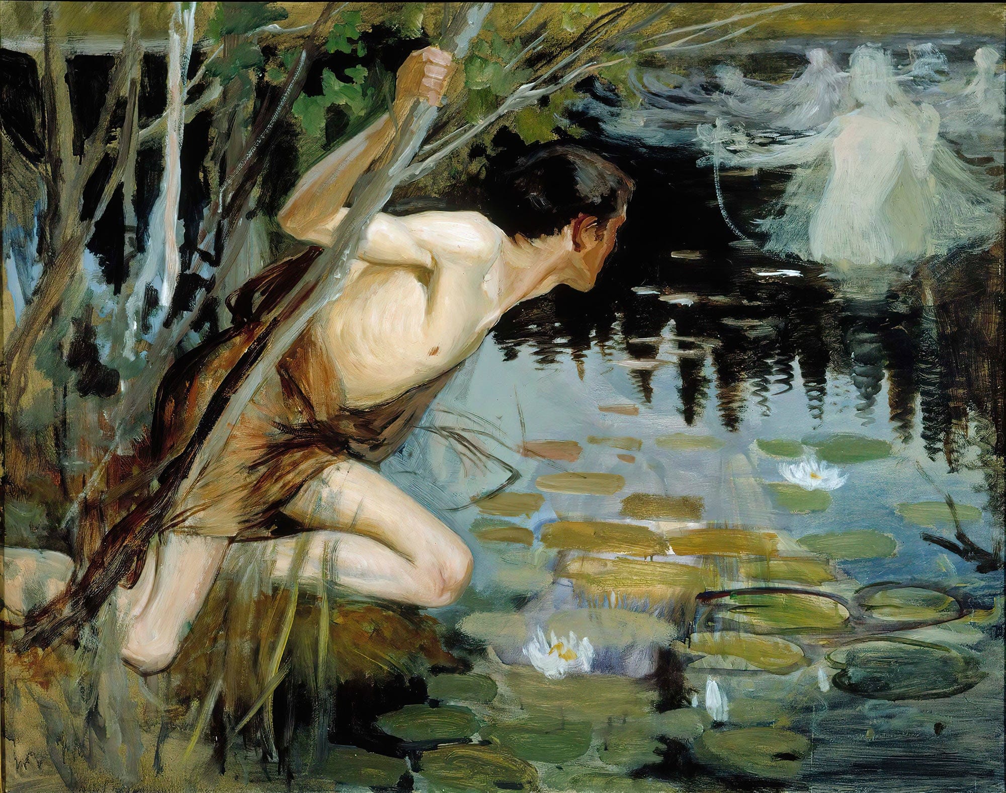Youth And A Mermaid Sketch by Albert Edelfelt