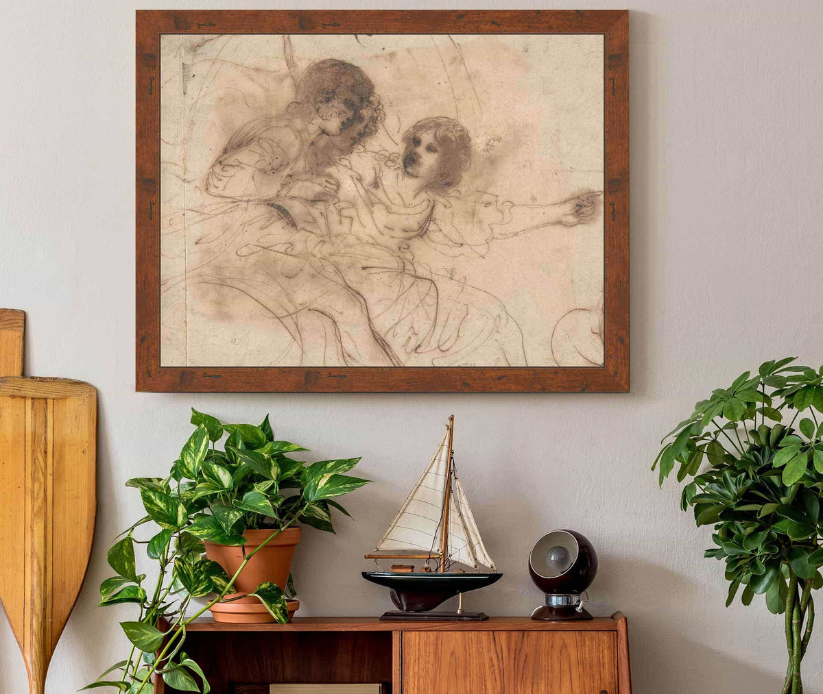 Youth In A Chariot With Attendant Young Woman  by Guercino