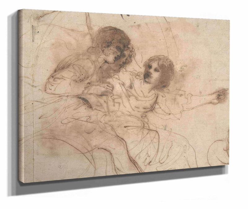 Youth In A Chariot With Attendant Young Woman  by Guercino