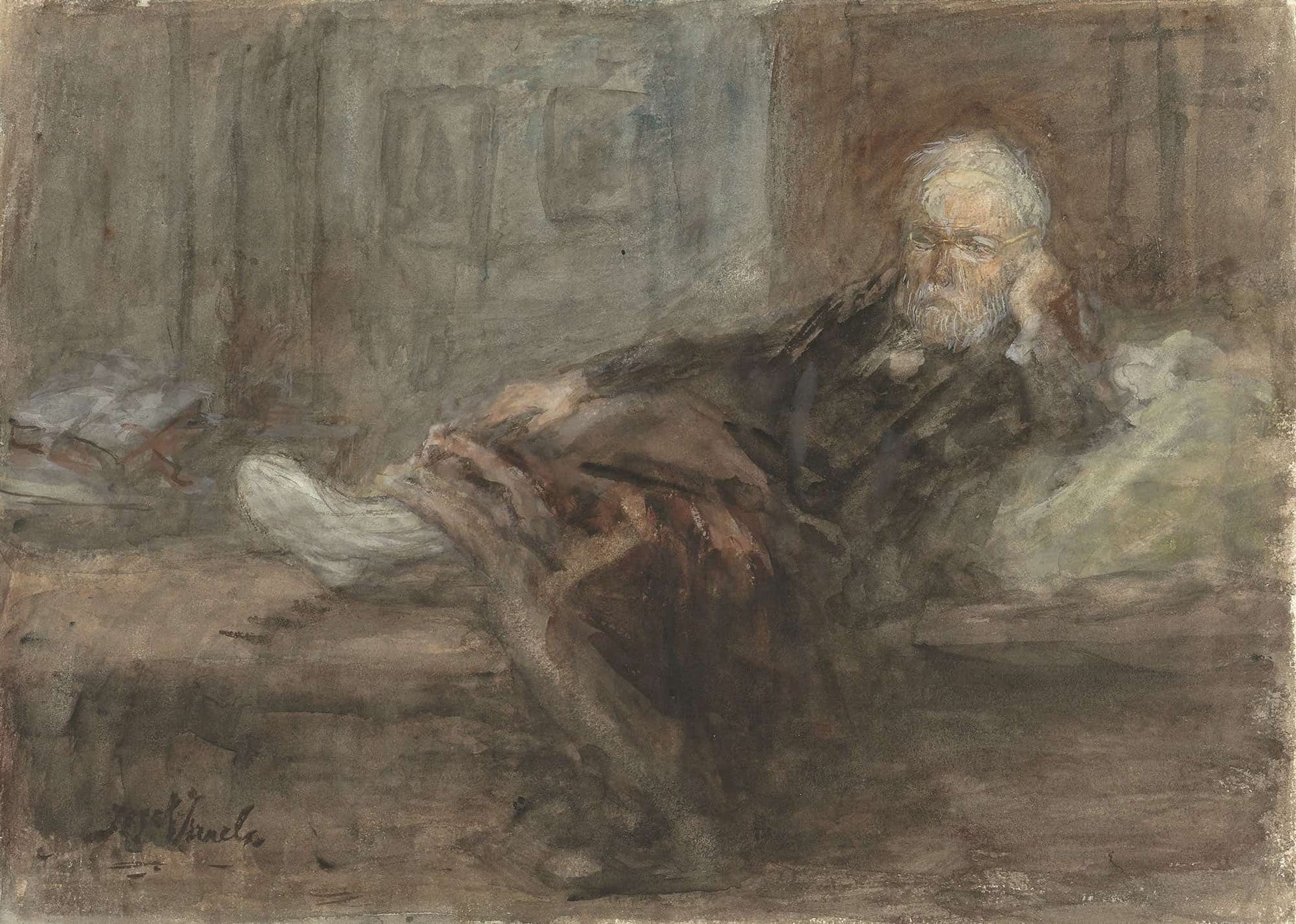 Zelfportret Met Zieke Voet by Jozef Israels