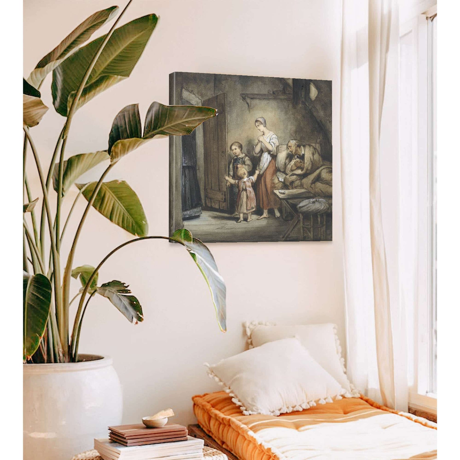 Zieke Man In Bed Met Naast Hem Een Vrouw En Twee Kinderen  by Ary Scheffer