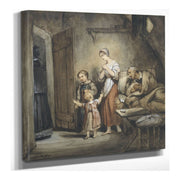 Zieke Man In Bed Met Naast Hem Een Vrouw En Twee Kinderen  by Ary Scheffer