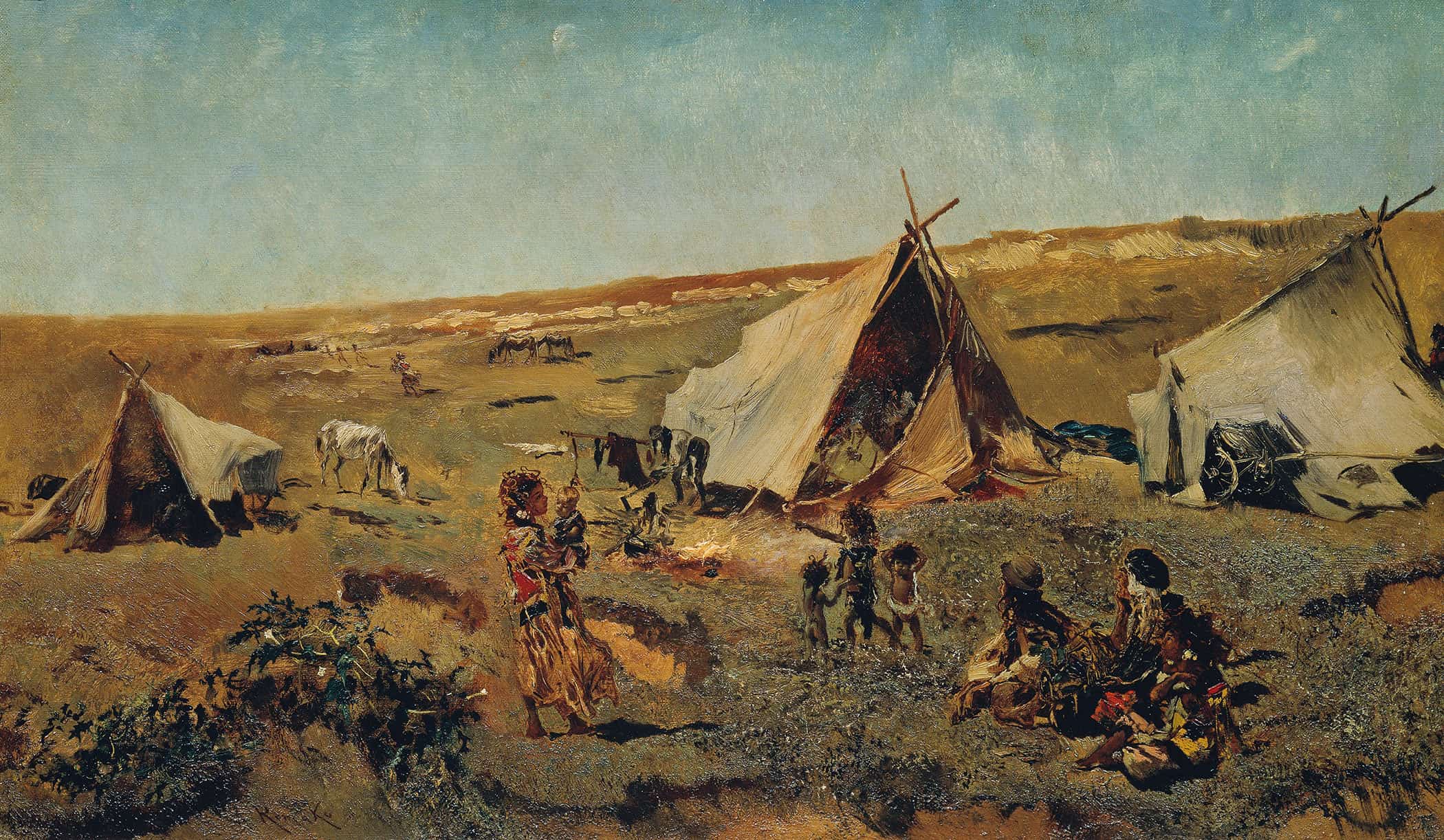 Zigeunerlager In Der Puszta by Anton Romako