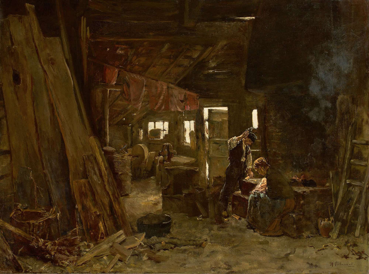 Zimmermannswerkstatt Die Familie Des Holzhackers by Max Liebermann